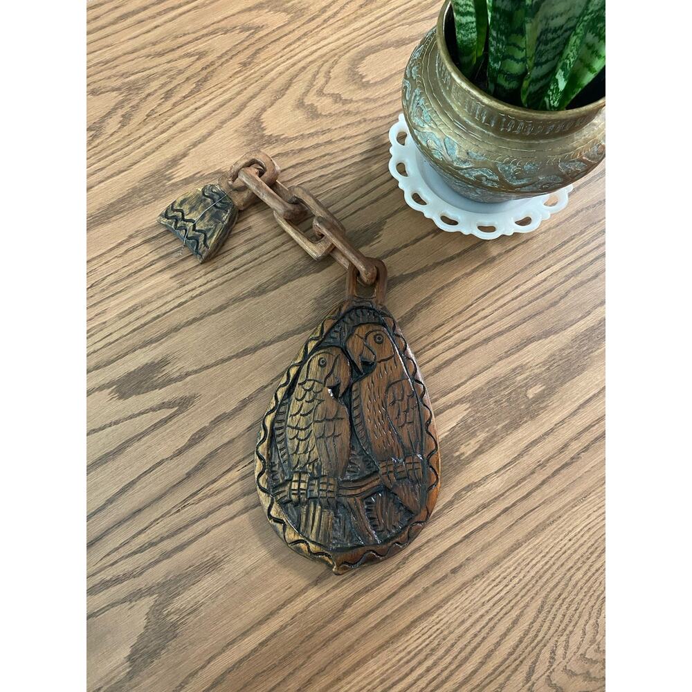 Vintage Hand Carved Wooden Parrot Mahogany Signed Boca Da Valeria Wall Hanging